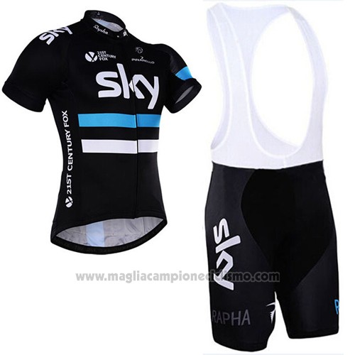 2016 Abbigliamento Ciclismo Sky Nero Manica Corta e Salopette